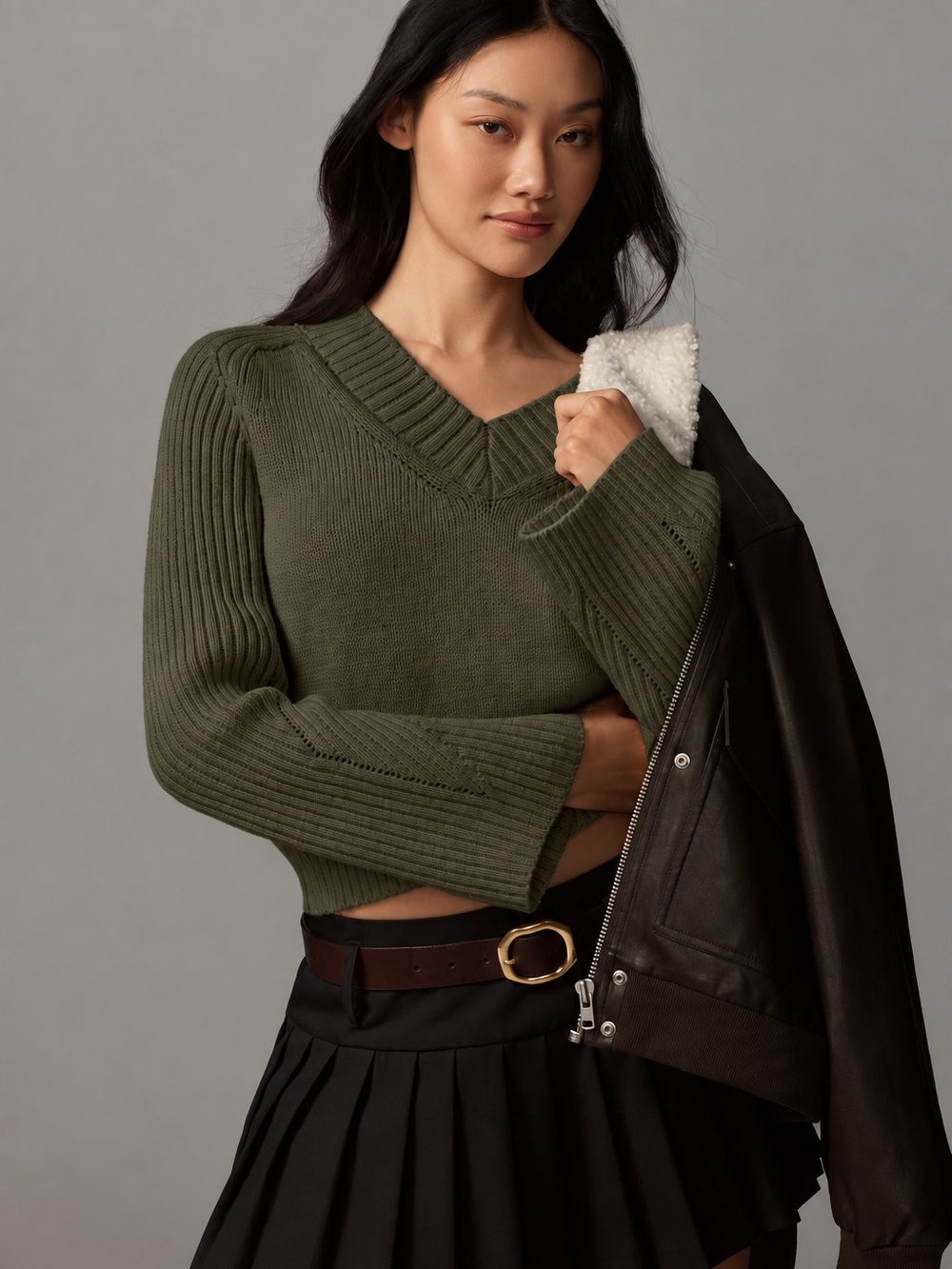 Anthropologie Bell-Sleeve V-Neck Sweater